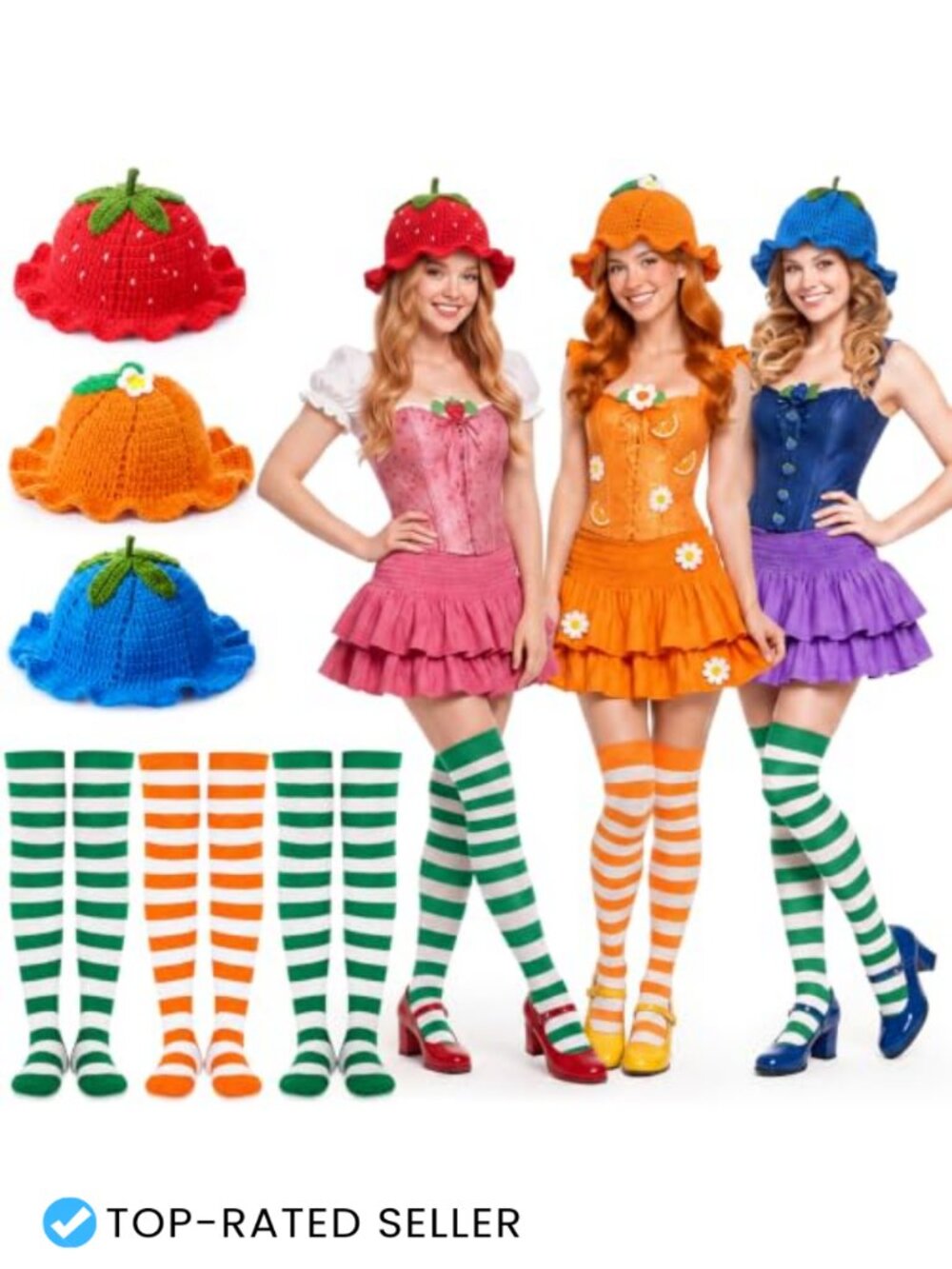 Fruit Knit Hat & Striped Knee High Sock Set Cosplay Halloween Costume